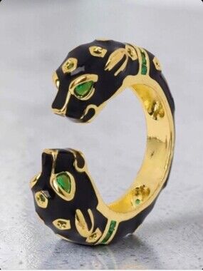 18k Gold Plated Luxury Duo Panther Leopard Head Designer Ring